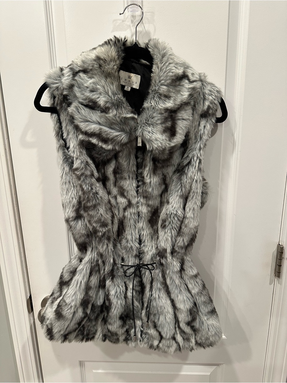 Glamorous Chaus Silver Gray Faux Fur Drawstring Vest Boho-Chic